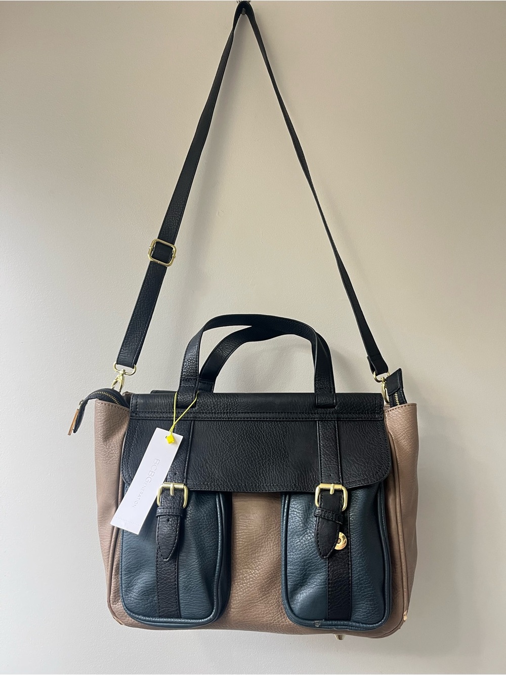BCBGeneration Black and Taupe Two-Tone Satchel